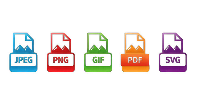 Various file formats displayed as icons with their respective extensions