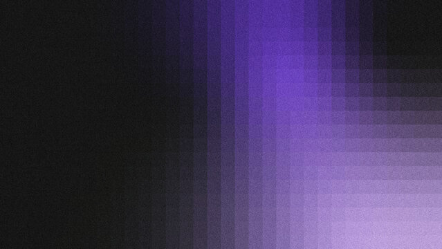 A sleek, modern abstract background with a vertical pixelated grid, smooth gradient transitions from deep black to vivid violet and soft lavender, and a subtle grainy noise texture.