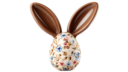 Fototapeta premium Floral Easter Egg with Chocolate Ears isolated on transparent background