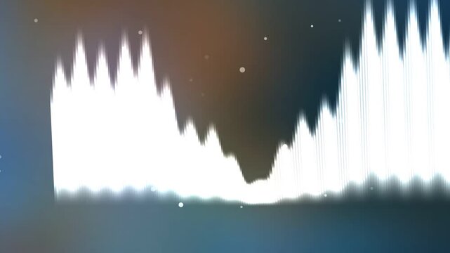 Close-up of a white sound wave pattern against a dark background with scattered white dots, conveying a futuristic and technological mood with a shallow depth of field.