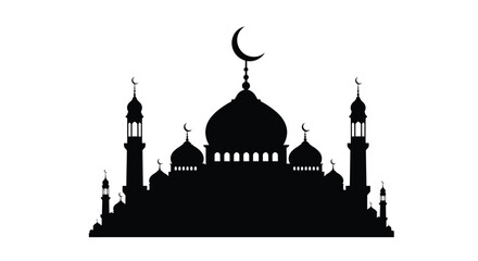 Fototapeta premium Mosque Silhouette with Crescent Moon Islamic Architecture Vector Illustration