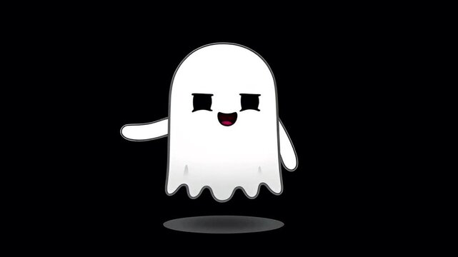 Animation white ghost cute on black background.

