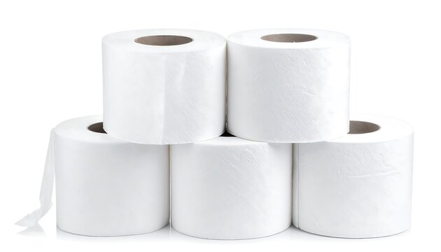 Stack of White Toilet Paper Rolls Isolated on White Background.
