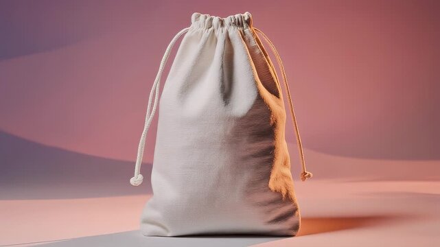 Minimalist drawstring pouch presented on a soft gradient studio background.