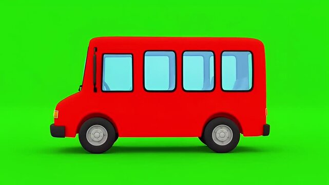 Animation red bus on green screen.	
