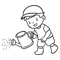 Boy Watering Garden