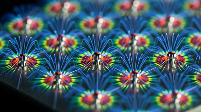 Vibrant holographic spinners in dynamic motion display