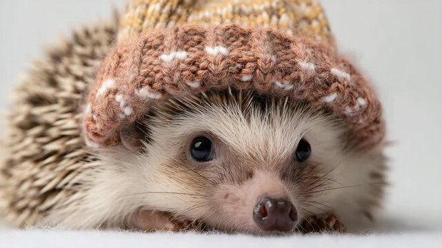Cute Hedgehog in a Knitted Hat Stock Video