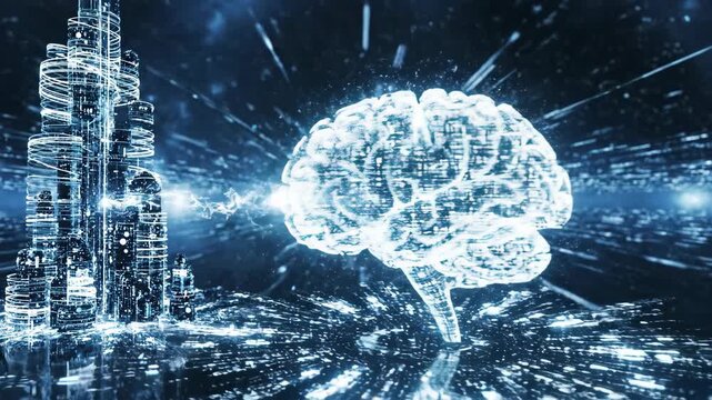 Abstract image showing an AI brain processing digital information