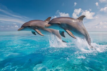 pair of dolphin jumping out of water