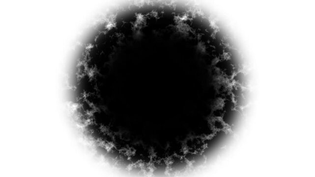 Black smoke circle dissolving on white background transition effect dissolving effect