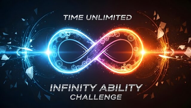 Infinity symbol glowing brightly with blue and orange lights on dark background showcasing infinite possibilities