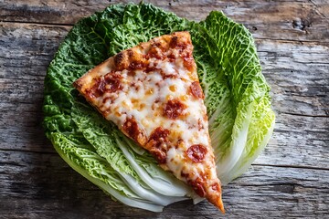 fresh green salad with pizza slice