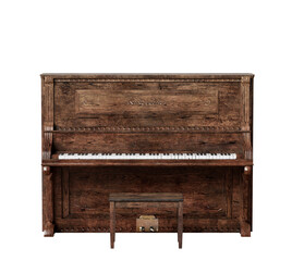 빈티지 나무 업라이트 피아노와 의자 Vintage Wooden Upright Piano with Stool