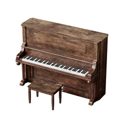 빈티지 나무 업라이트 피아노와 의자 Vintage Wooden Upright Piano with Stool