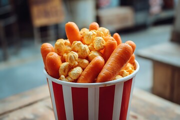 popcorn bucket filled with snacks
