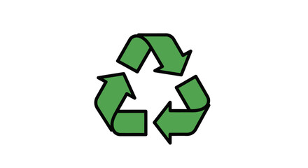 Obraz premium Green recycling symbol with three arrows on a white background, simple graphic illustration with a black outline.