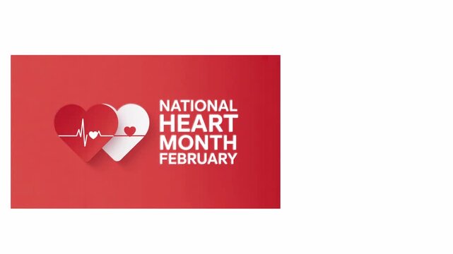 Featuring an animated heart video for National Heart Month. Prevent Heart Disease Through Lifestyle. Transparent background, with empty space on the right.