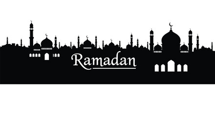 Obraz premium Ramadan city skyline with mosques and minarets in black silhouette