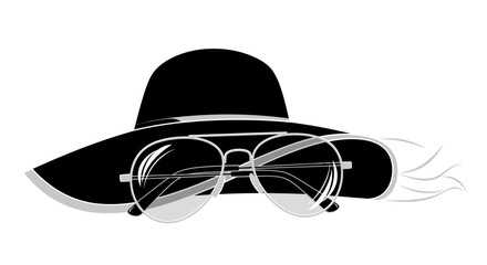 Stylish Black Sun Hat and Aviator Sunglasses Vector Illustration