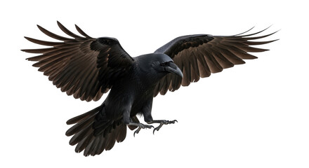 Naklejka premium Crow in flight wings spread on transparent background 