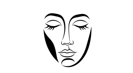 Minimalist Black and White Line Art of a Serene Face.
