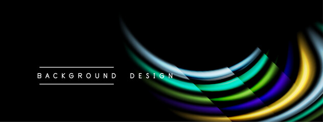 Abstract colorful lines over black background. Modern design elements create dynamic visual impact. Simple yet striking composition. © antishock