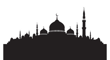 Mosque Silhouette with Domes and Minarets against White Background © DesignerHalima