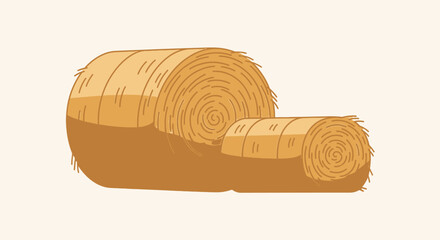 Stylized illustration of two rolled hay bales on a simple background © Minato