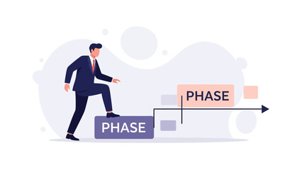 Fototapeta premium Businessman climbing steps of phases, business progress and strategy concept