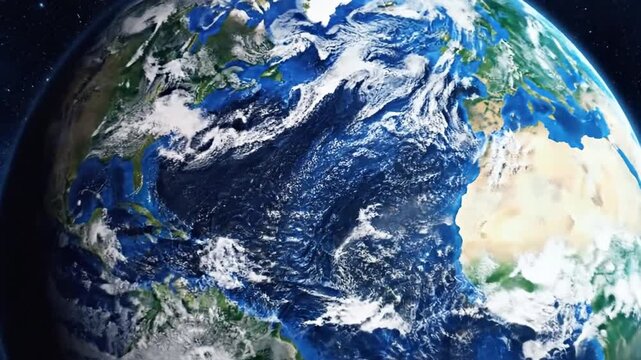 Detailed Earth globe with continents and clouds in deep space