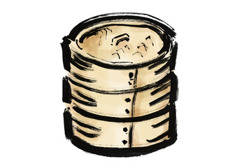 蒸篭の和風筆イラスト素材