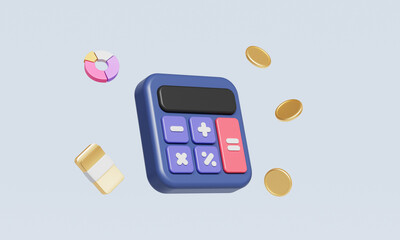 계산기와 황금 현금, 동전, 원형 차트 Calculator with Golden Cash, Coin and Pie Chart 