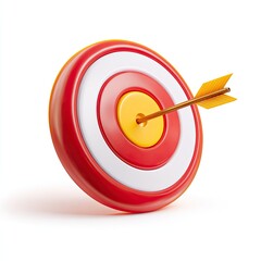 A vibrant, 3D target with an arrow perfectly centered on a white background