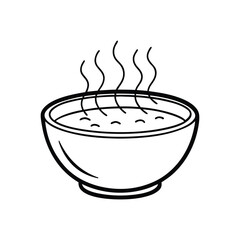 Simple line art illustration of a hot bowl of soup isolated on white background