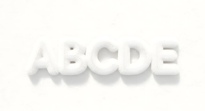 Stylized 3d letters spelling abcde on a plain background