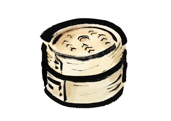 蒸篭の和風筆イラスト素材