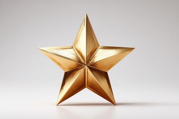 A detailed image of a large, shiny, golden star with textured surfaces on a light background