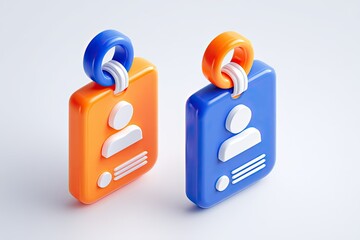 Vibrant 3D rendering showcases two colorful ID badges, portrait icons