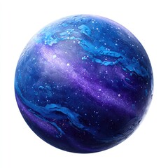 A celestial sphere depicts a swirling galaxy of blues, purples, and white stars