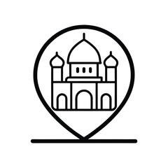 Mosque location pin outline icon isolated on white background