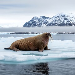Naklejka premium Walrus on Ice Arctic.