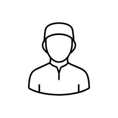 Simple line art icon of a muslim man wearing a kufi isolated on white background