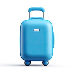 A brightly colored, front-facing image of a glossy blue rolling suitcase with a handle