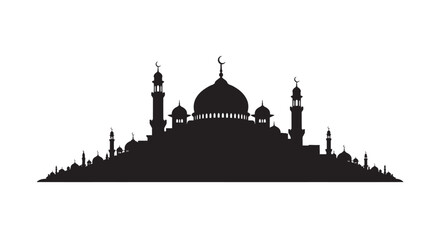 Mosque Silhouette with Domes and Minarets on White Background © DesignerHalima