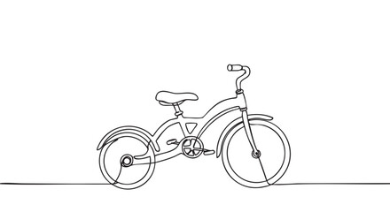 Fototapeta premium Continuous one line drawing of a bicycle with a classic cruiser frame, fenders, and handlebars in a minimalist black and white graphic illustration style