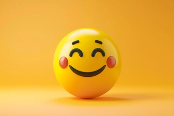 3d rendering of a cheerful yellow emoji with rosy cheeks, conveying joy and positive emotions