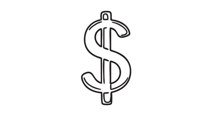 Obraz premium Hand-drawn dollar sign icon in black and white with a simple doodle style, representing finance, currency, and economic concepts in a minimalist line art illustration