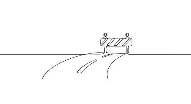 Road barrier blocking a dead end street in a continuous single line drawing style, representing an obstacle, challenge, limitation, or problem to overcome