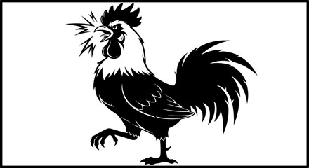 Rooster Crowing Loudly with Feathers and Comb Detailed. © azam